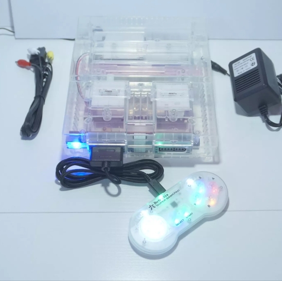 Transparent Clear Super Nintendo SNES Game Console SNS-001 with Blue LED